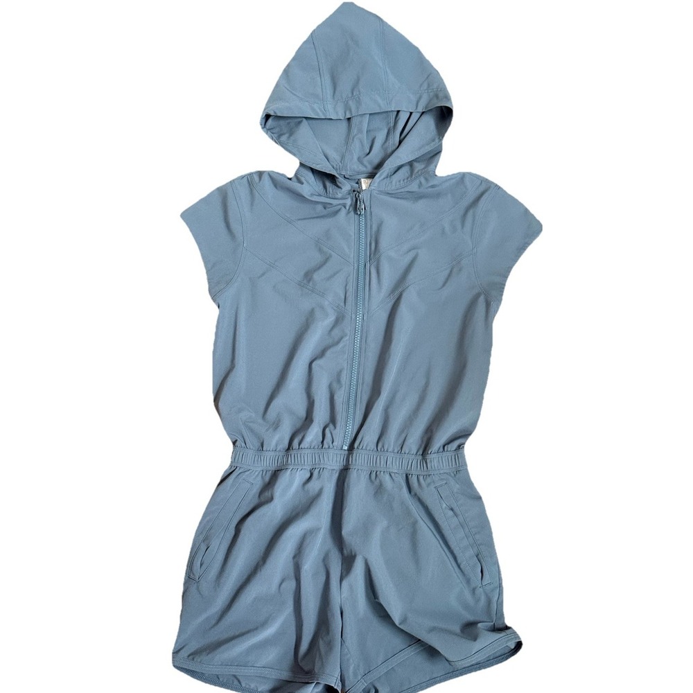 Athleta Girl Sz XL 14 Ready Go Gray Hooded Shorts Romper One Piece
